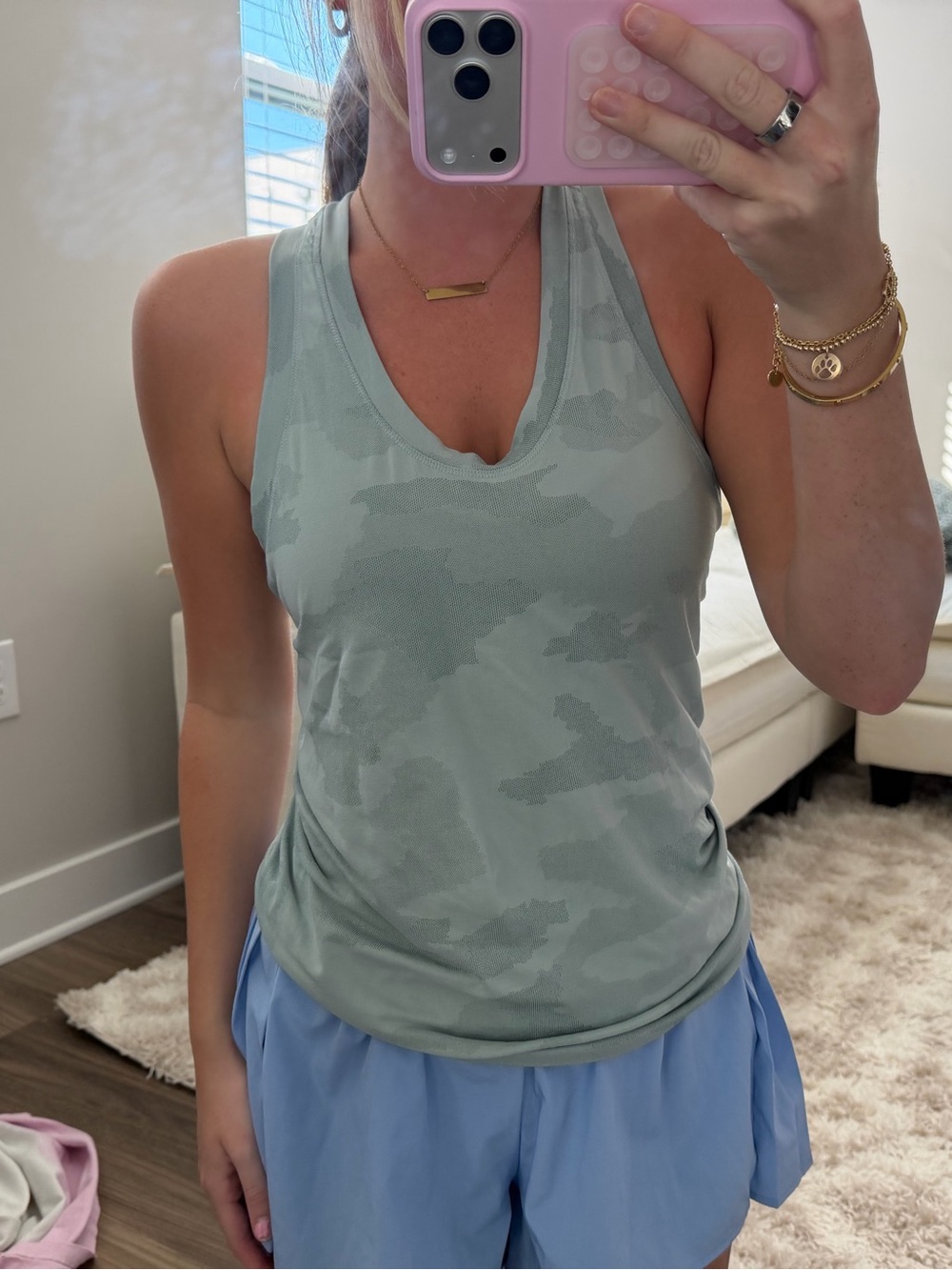 Athleta Pale Green Camo V-Neck Racerback Tank